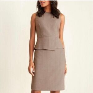 Anne Taylor Sheath Peplum Dress in Taupe Plaid - Size 2 Petite